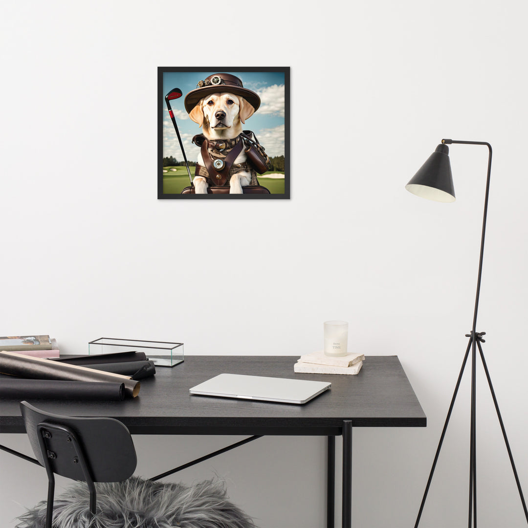 Framed poster-Labrador Retriever Golfer V20