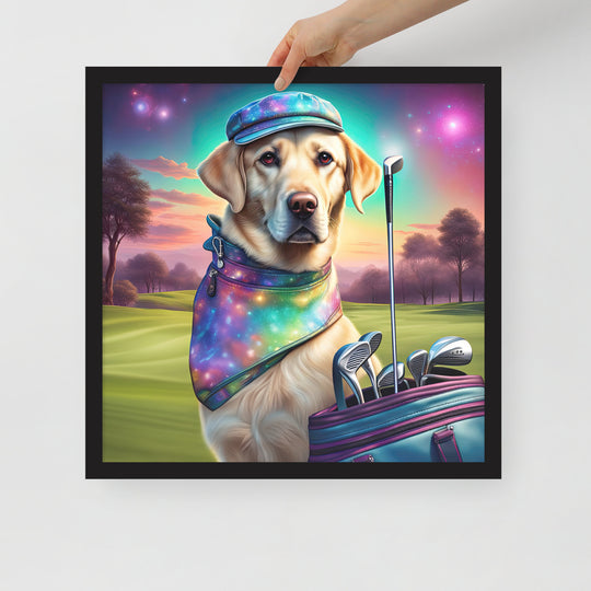 Framed poster-Labrador Retriever Golfer V21