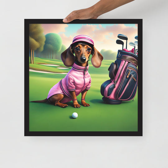 Dachshund Golfer- Framed poster v2