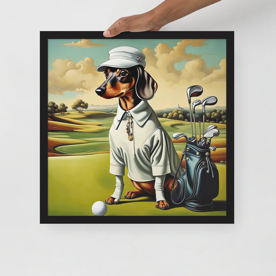 Dachshund Golfer- Framed poster v3