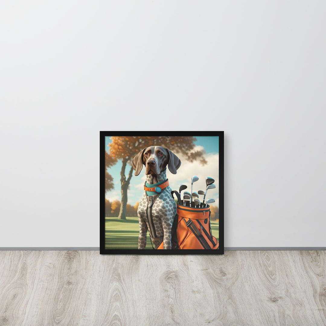 German Shorthaired Pointer Golfer- Framed poster