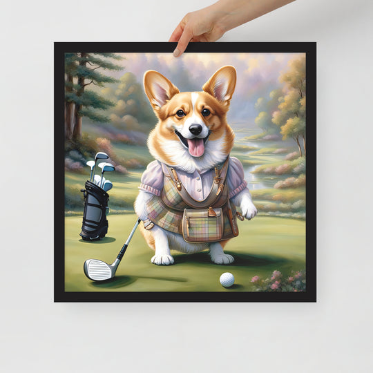 Pembroke Welsh Corgi Golfer- Framed poster v4