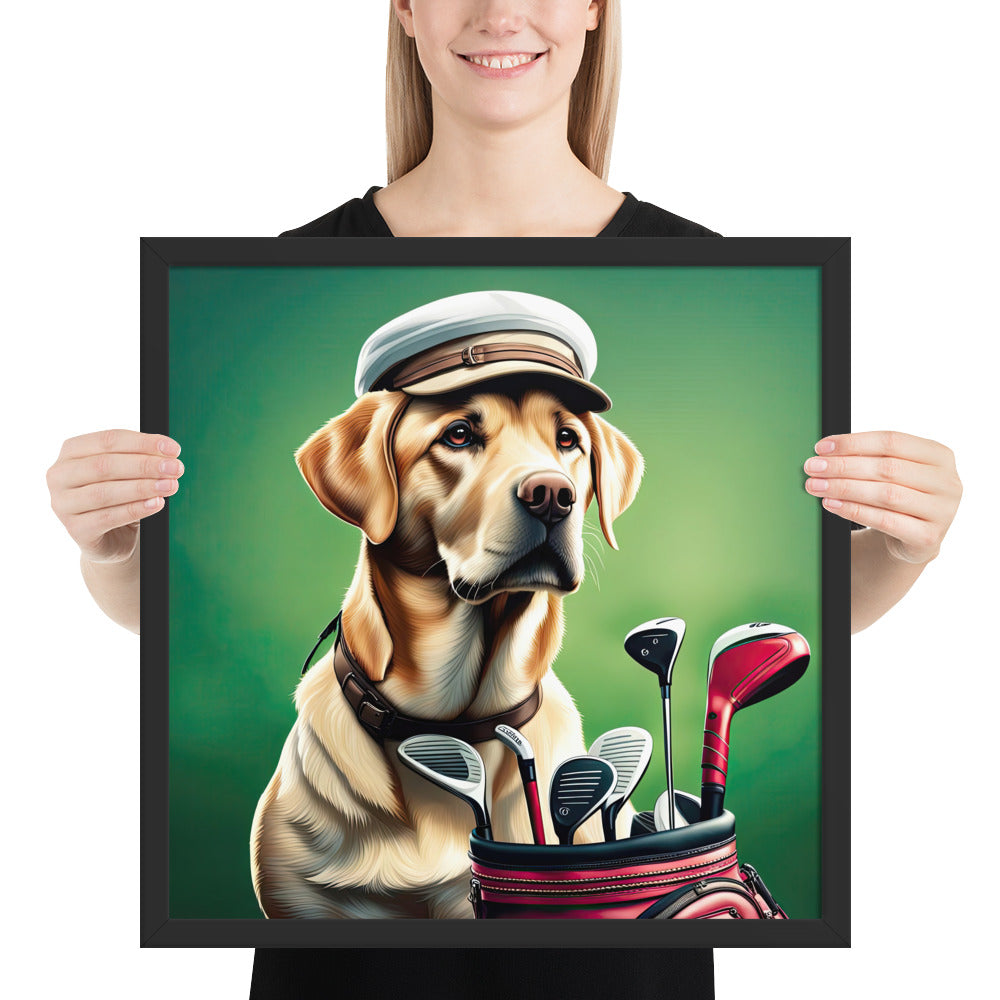 Framed poster-Labrador Retriever Golfer V3