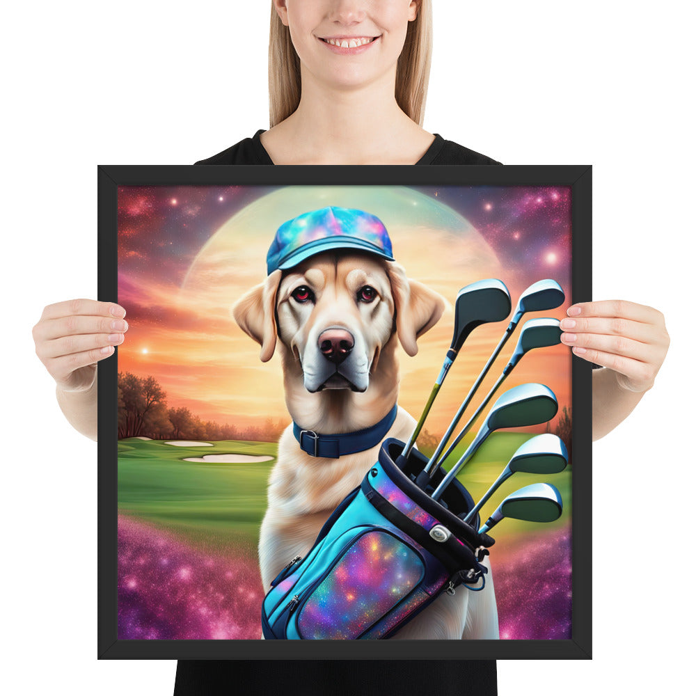 Framed poster-Labrador Retriever Golfer V13