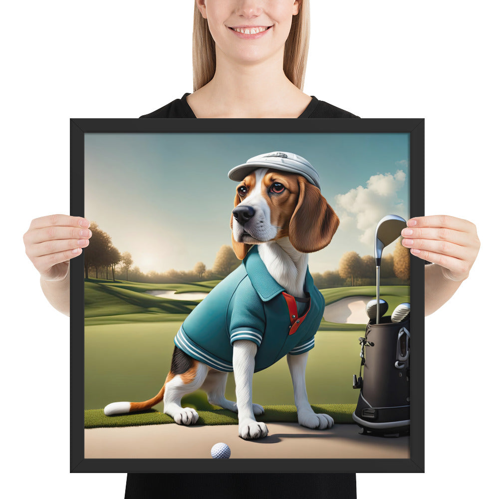 Beagle Golfer- Framed poster v2