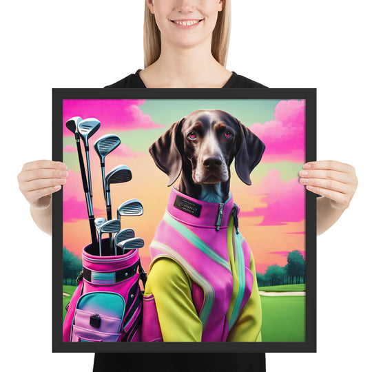 German Shorthaired Pointer Golfer- Framed poster v3