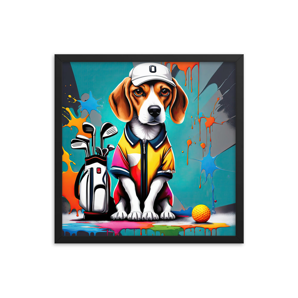 Beagle Golfer- Framed poster v4