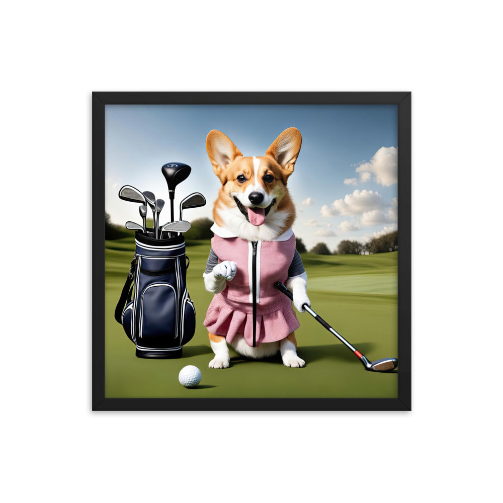 Pembroke Welsh Corgi Golfer- Framed poster v5