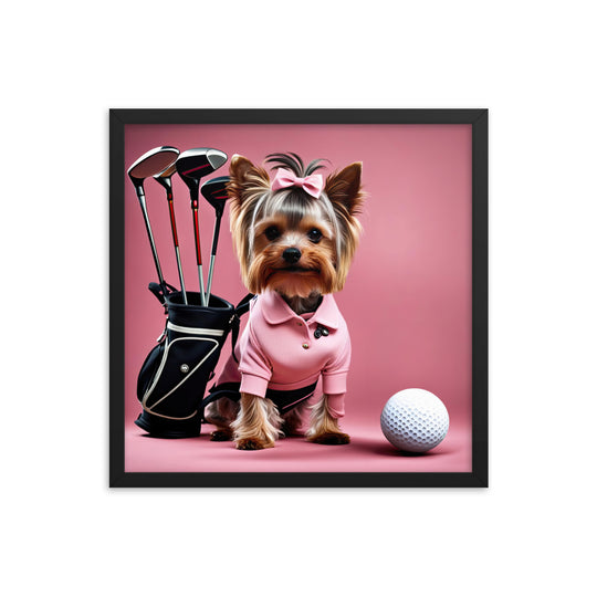 Yorkshire Terrier Golfer- Framed poster