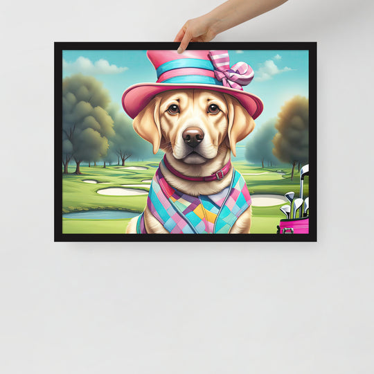 Framed poster-Labrador Retriever Golfer V9