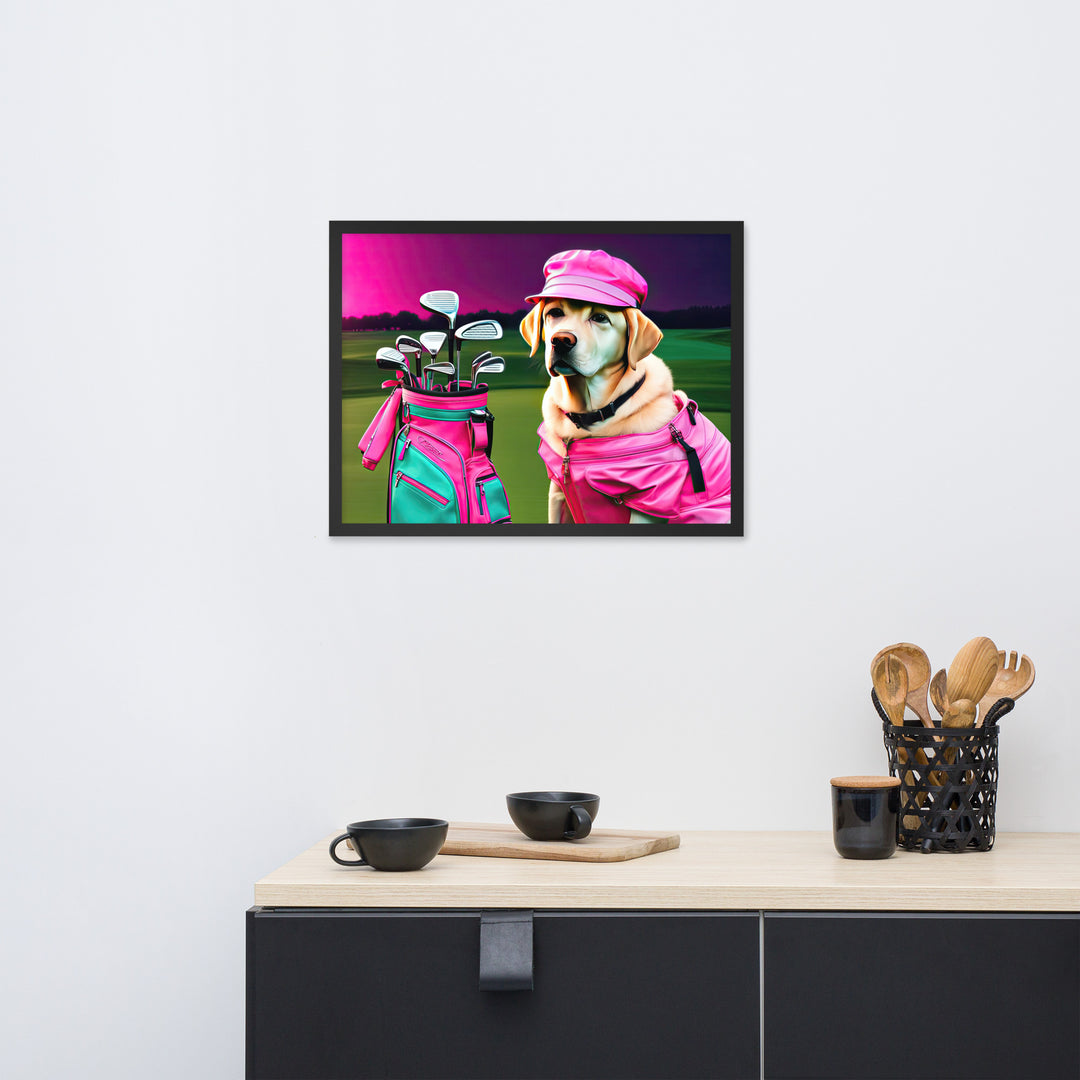 Framed poster-Labrador Retriever Golfer V17