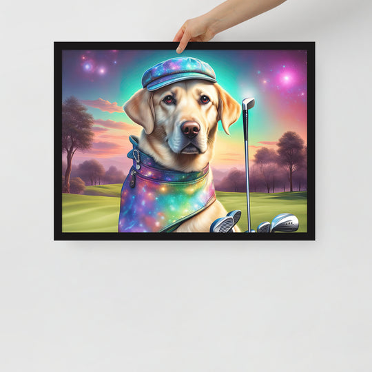 Framed poster-Labrador Retriever Golfer V21