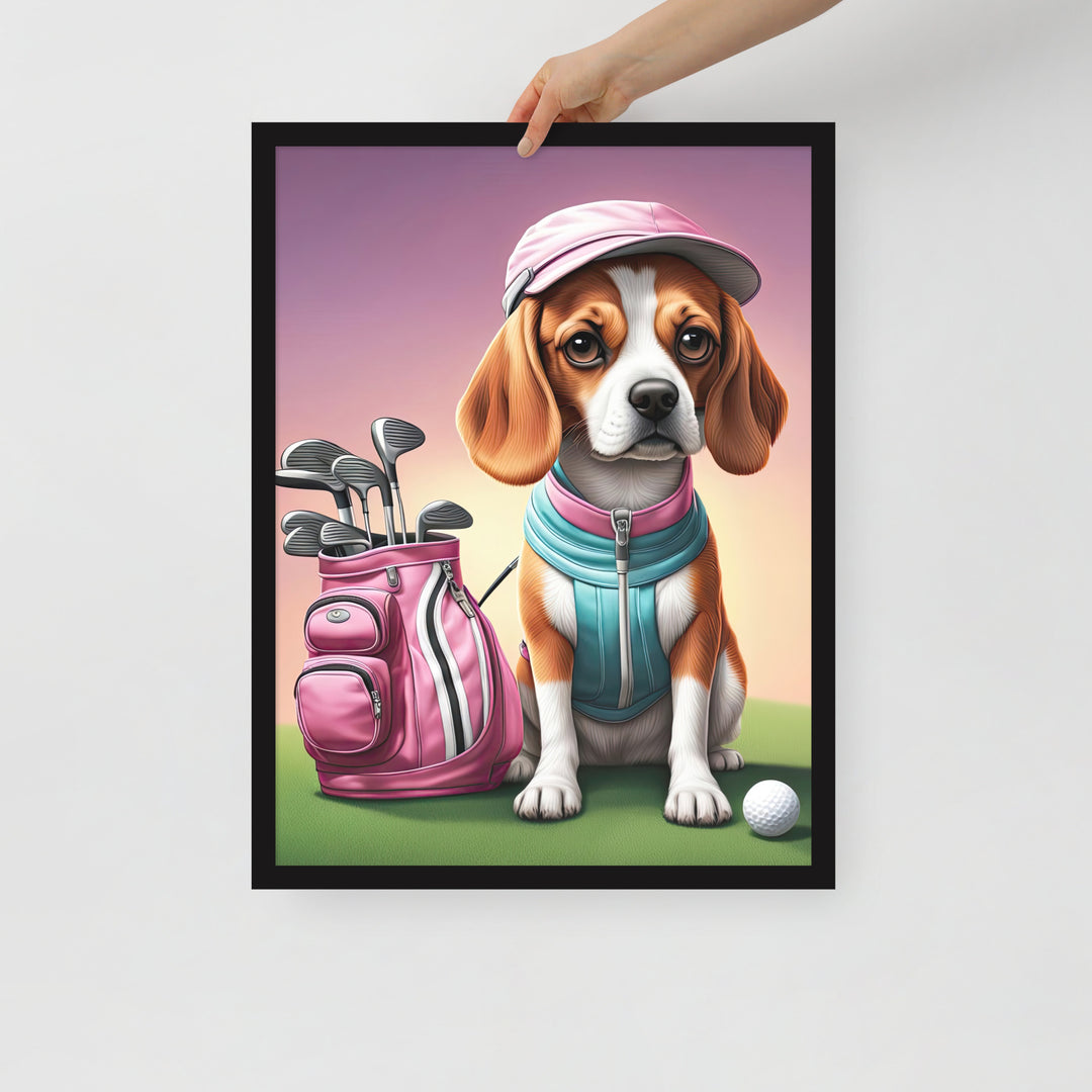 Beagle Golfer- Framed poster v3