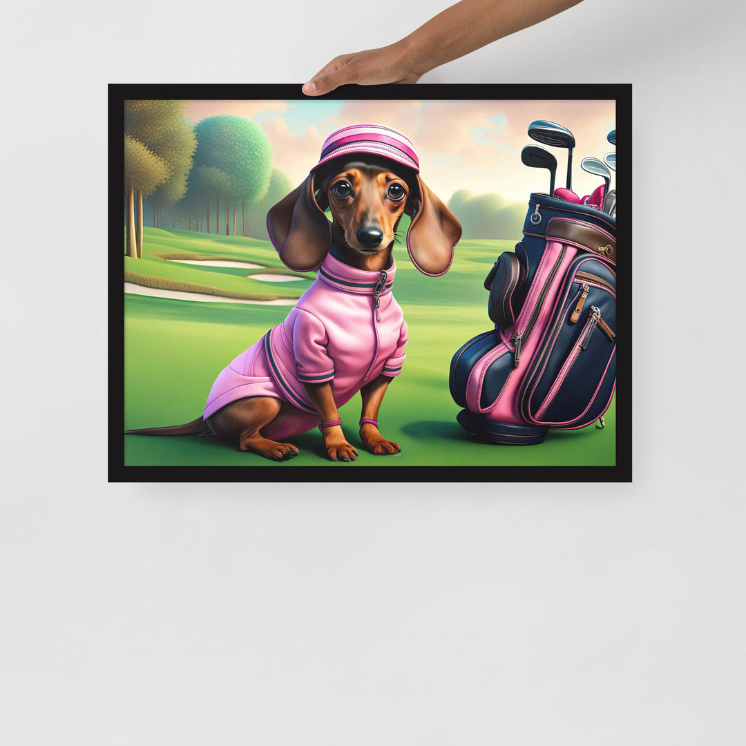 Dachshund Golfer- Framed poster v2