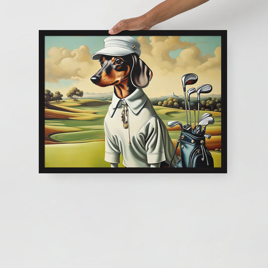 Dachshund Golfer- Framed poster v3