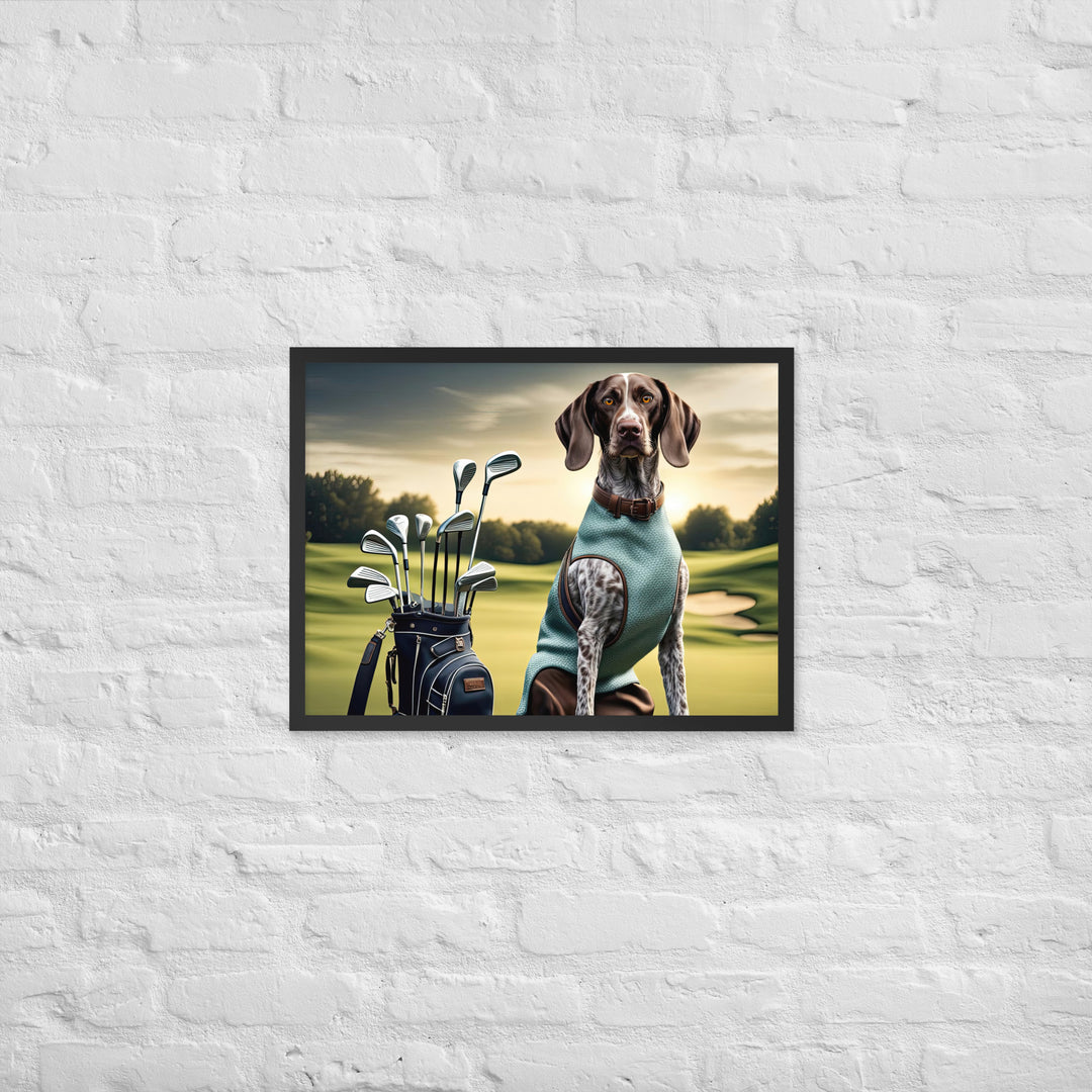 German Shorthaired Pointer Golfer- Framed poster v2