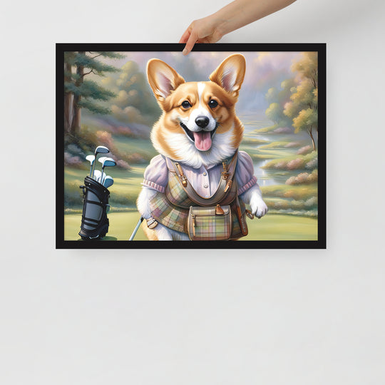 Pembroke Welsh Corgi Golfer- Framed poster v4