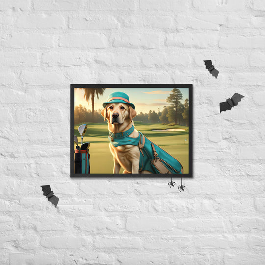 Framed poster-Labrador Retriever Golfer V12