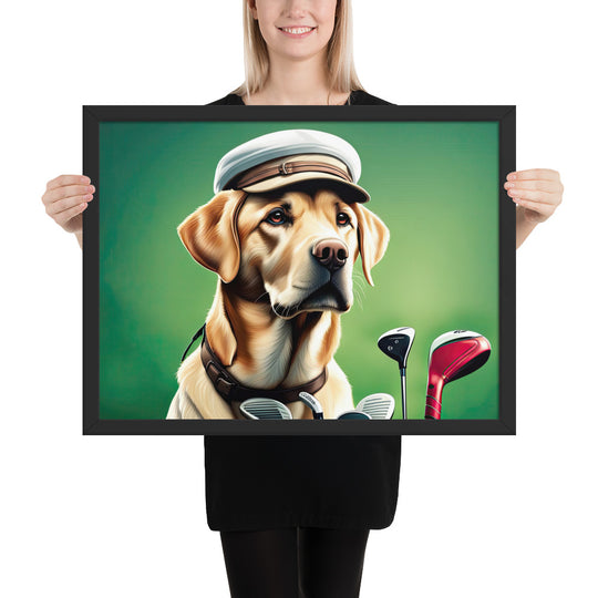 Framed poster-Labrador Retriever Golfer V3