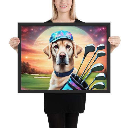 Framed poster-Labrador Retriever Golfer V13