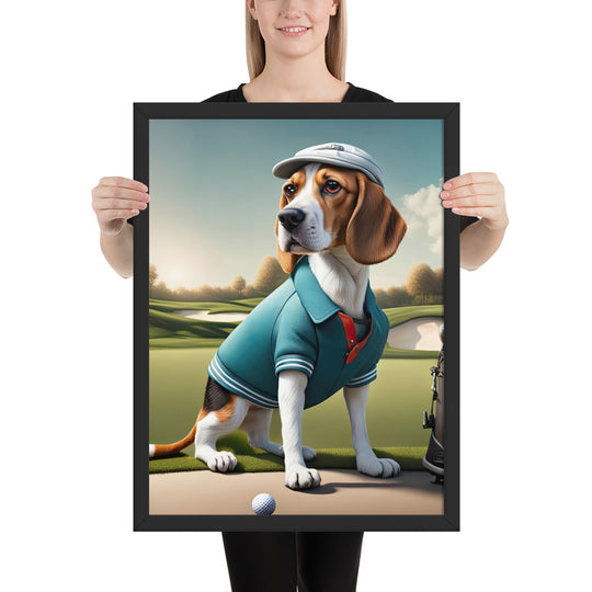 Beagle Golfer- Framed poster v2