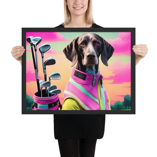 German Shorthaired Pointer Golfer- Framed poster v3