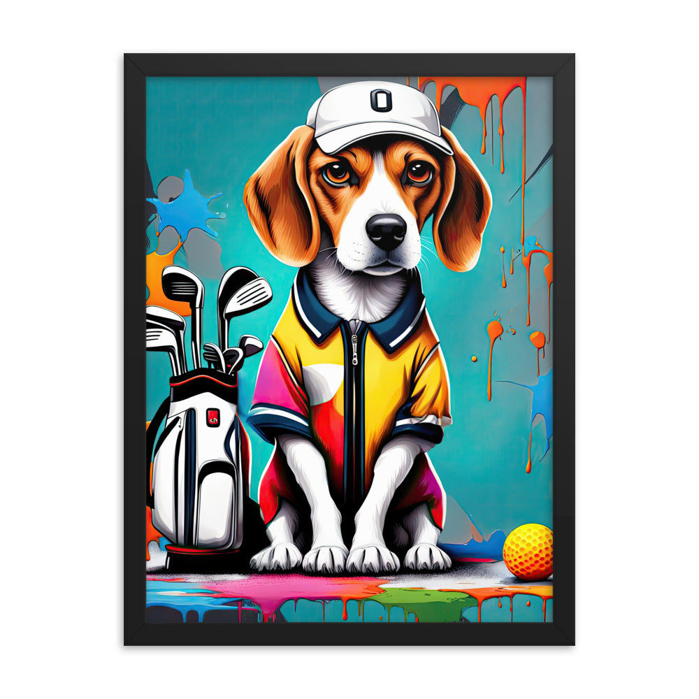 Beagle Golfer- Framed poster v4