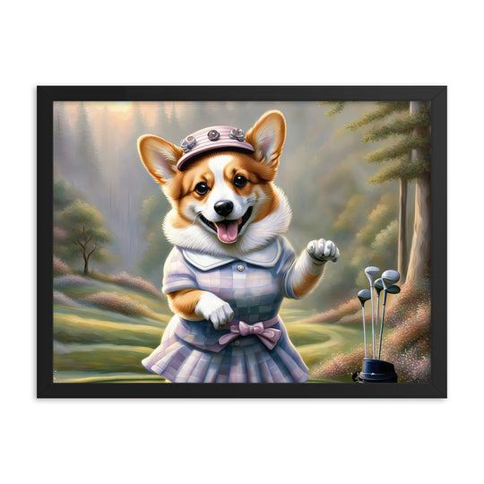 Pembroke Welsh Corgi Golfer- Framed poster v2