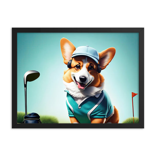 Pembroke Welsh Corgi Golfer- Framed poster