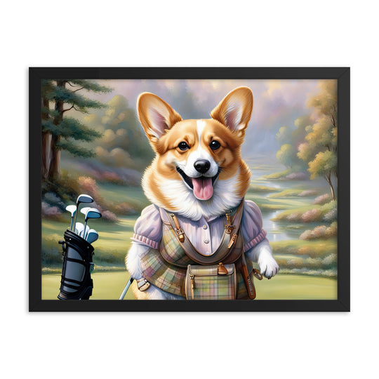 Pembroke Welsh Corgi Golfer- Framed poster v3