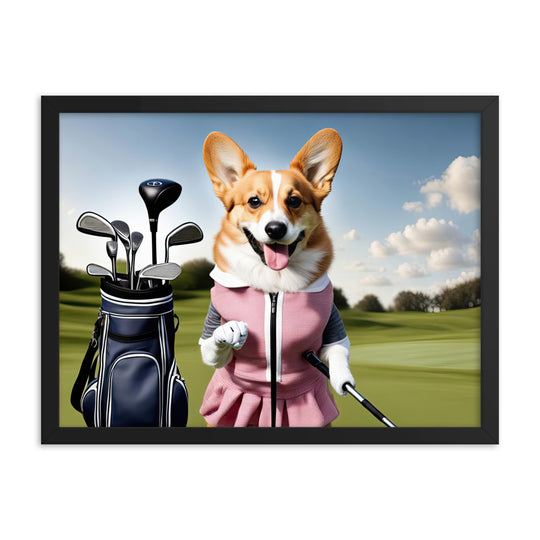 Pembroke Welsh Corgi Golfer- Framed poster v5