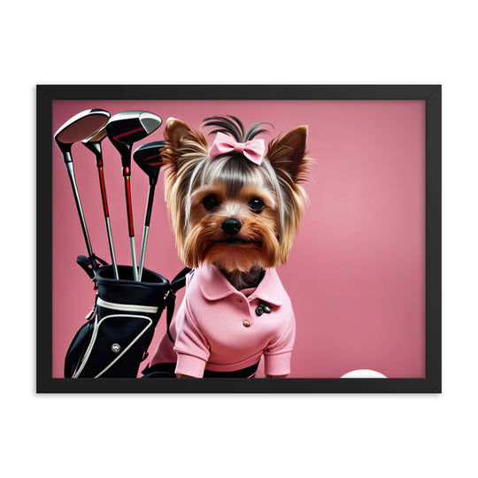 Yorkshire Terrier Golfer- Framed poster