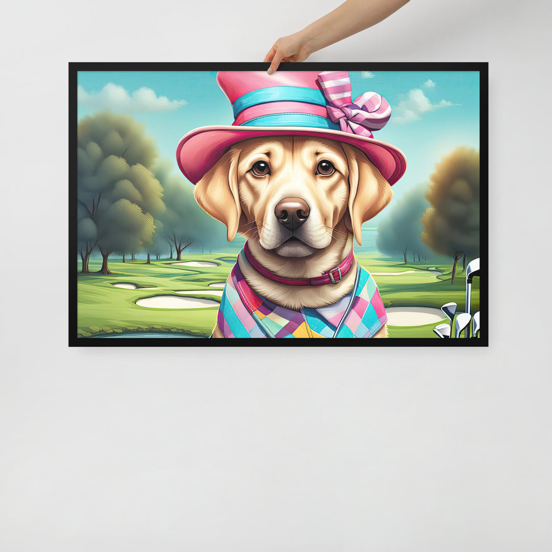 Framed poster-Labrador Retriever Golfer V9