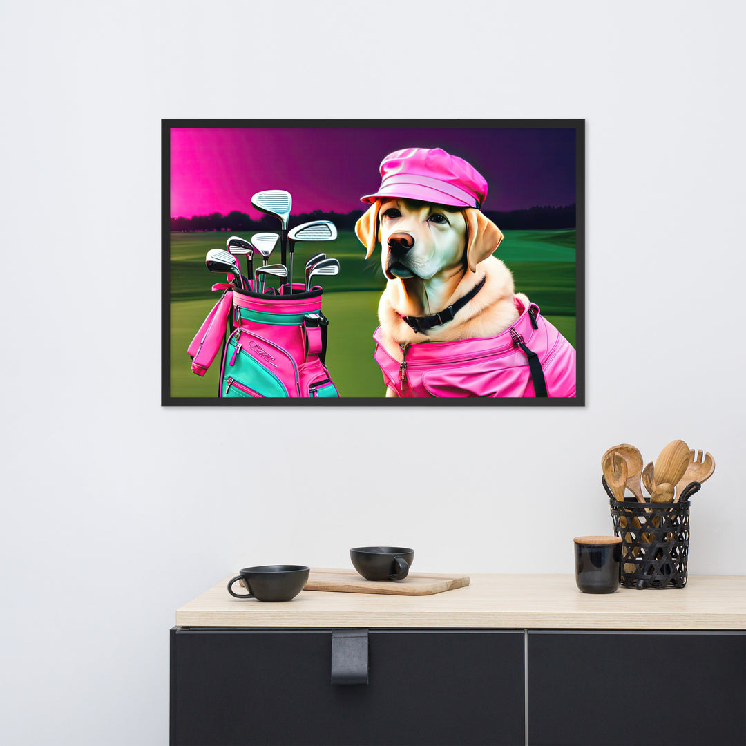 Framed poster-Labrador Retriever Golfer V17