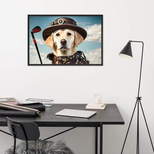 Framed poster-Labrador Retriever Golfer V20