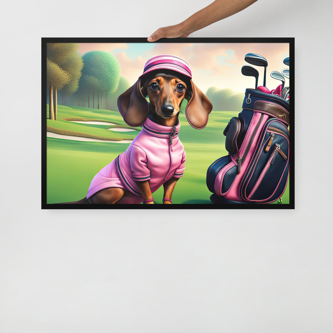 Dachshund Golfer- Framed poster v2