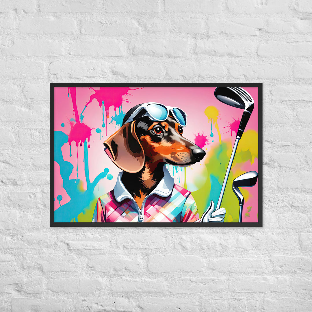 Dachshund Golfer- Framed poster v4