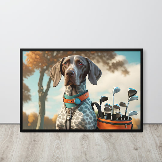 German Shorthaired Pointer Golfer- Framed poster