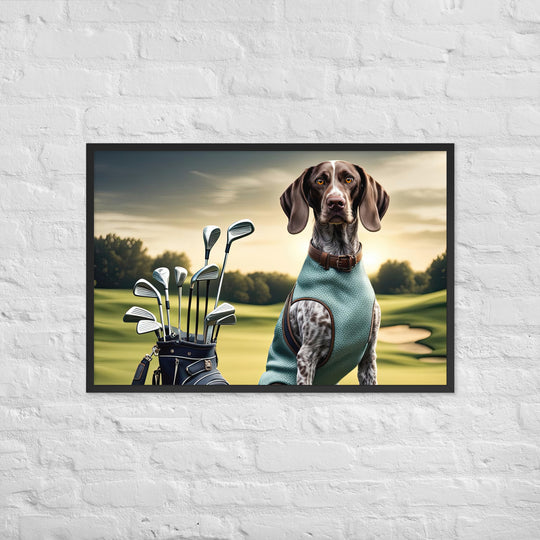 German Shorthaired Pointer Golfer- Framed poster v2