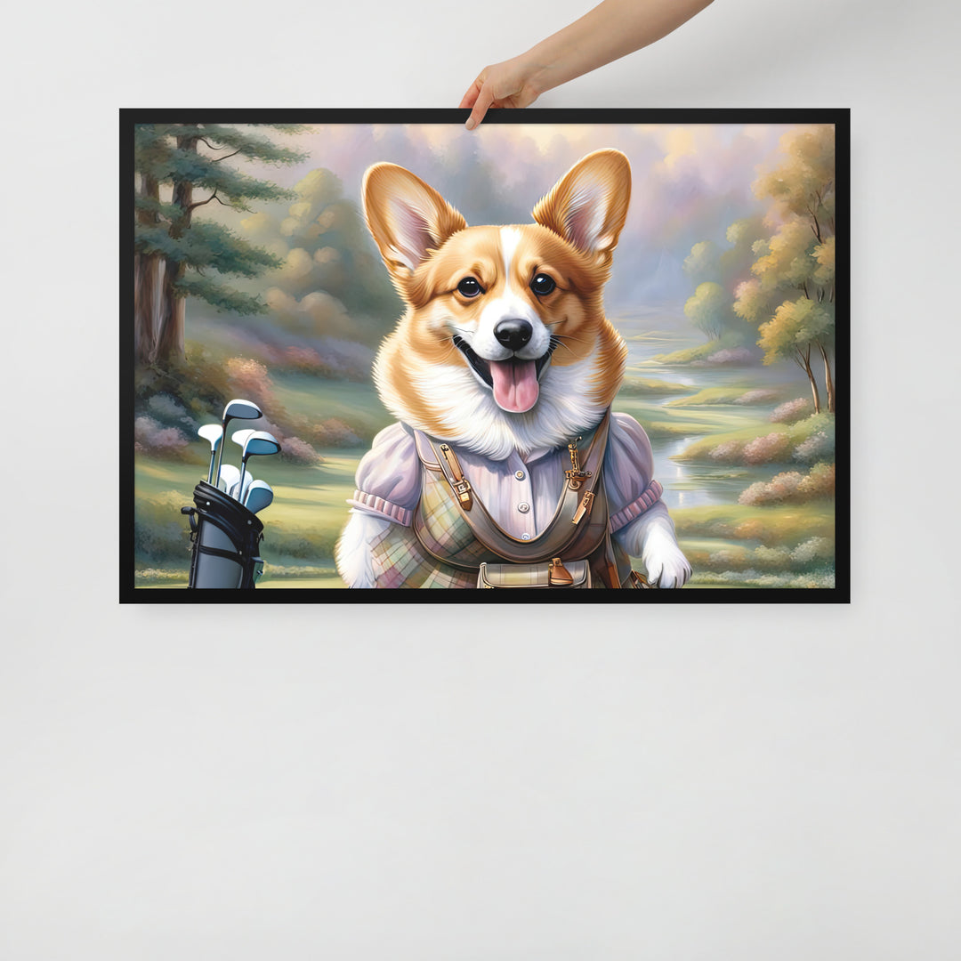 Pembroke Welsh Corgi Golfer- Framed poster v4