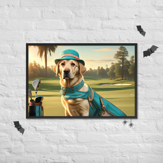 Framed poster-Labrador Retriever Golfer V12