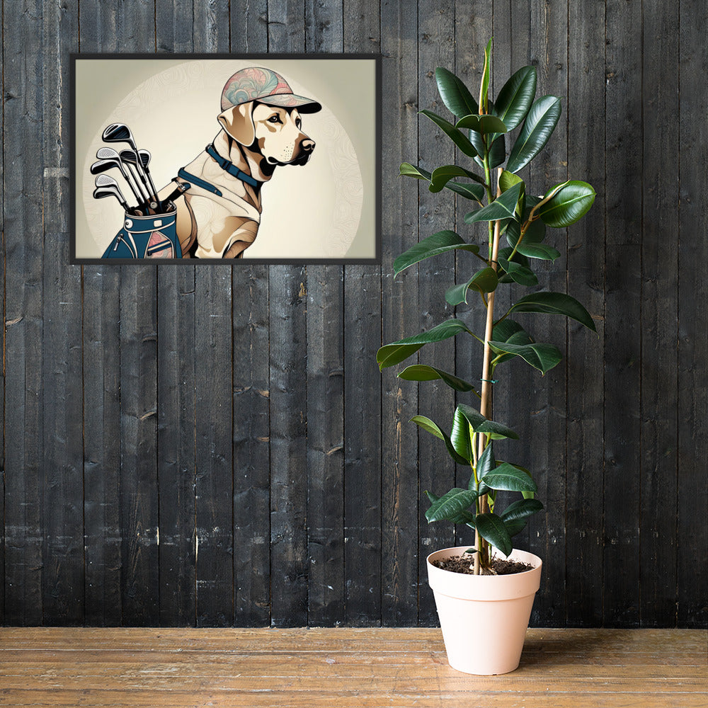 Framed poster-Labrador Retriever Golfer