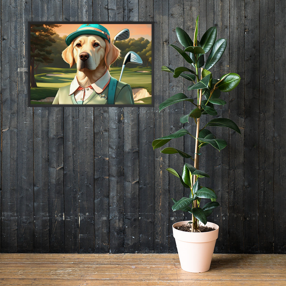 Framed poster-Labrador Retriever Golfer V14