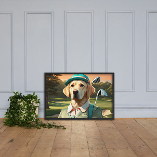 Framed poster-Labrador Retriever Golfer V14