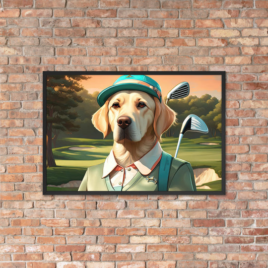 Framed poster-Labrador Retriever Golfer V14