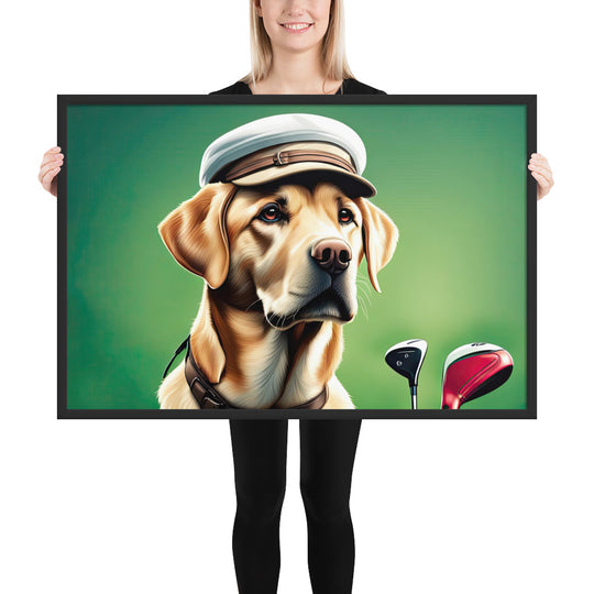 Framed poster-Labrador Retriever Golfer V3