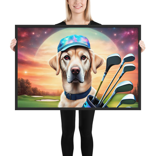 Framed poster-Labrador Retriever Golfer V13