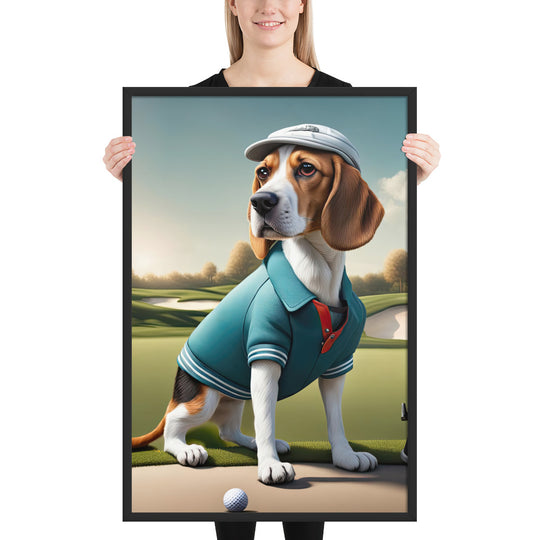 Beagle Golfer- Framed poster v2