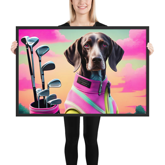 German Shorthaired Pointer Golfer- Framed poster v3