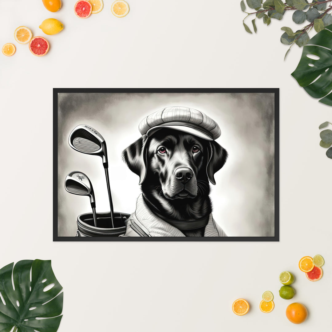 Framed poster-Labrador Retriever Golfer V11